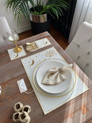 Ramadan Design Gold Glamorous Placemat Set -Waterproof Fabric - 6 Persons - 24 Pcs. Full Set