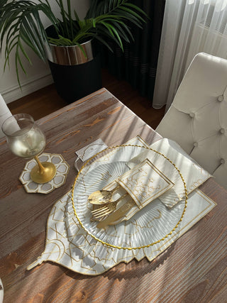 Ramadan Dome Design Silver and Gold Placemat Set - Waterproof Fabric - 6 Persons - 30 Pcs. Full Set