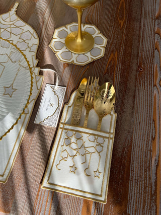 Ramadan Dome Design Silver and Gold Placemat Set - Waterproof Fabric - 6 Persons - 30 Pcs. Full Set