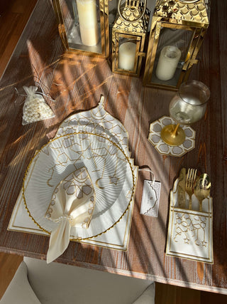 Ramadan Dome Design Silver and Gold Placemat Set - Waterproof Fabric - 6 Persons - 30 Pcs. Full Set