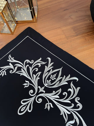 Lily Design Luxury Prayer Rug - Silver Colour Embroidered On Black Fabric