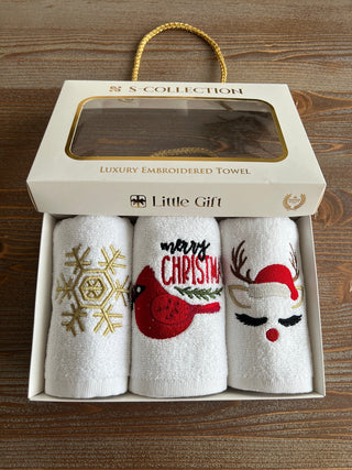 Christmas Design Gift Towel Set - Colorful Embroidered