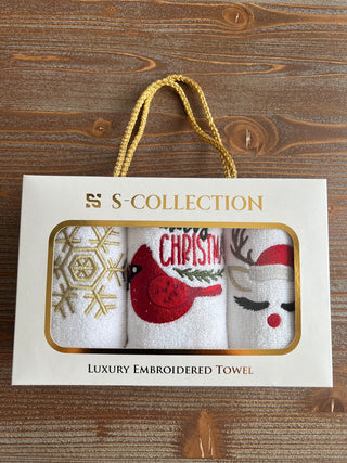 Christmas Design Gift Towel Set - Colorful Embroidered