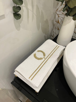 Laurel Wreath Design Gift Towel Set - Gold Embroidered