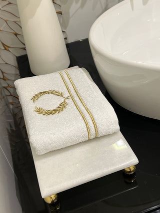 Laurel Wreath Design Gift Towel Set - Gold Embroidered