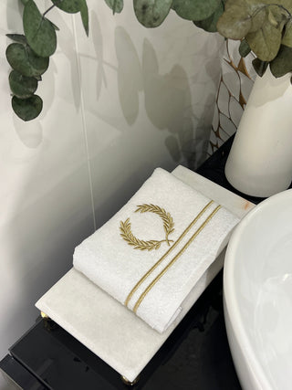 Laurel Wreath Design Gift Towel Set - Gold Embroidered