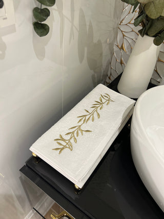 Flower Design Gift Towel Set - Gold Embroidered