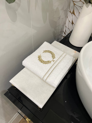 Laurel Wreath Design Gift Towel Set - Gold and Silver Embroidered