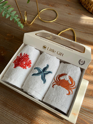 Sea Life Design Gift Towel Set - Colorful Embroidered