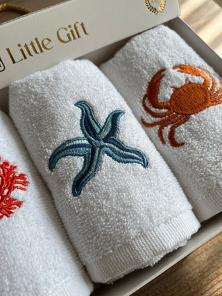 Sea Life Design Gift Towel Set - Colorful Embroidered