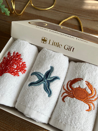 Sea Life Design Gift Towel Set - Colorful Embroidered