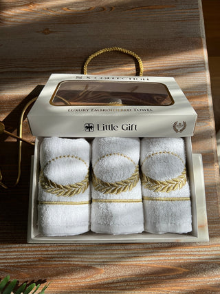 Olive Branch Design Gift Towel Set - Gold Embroidered