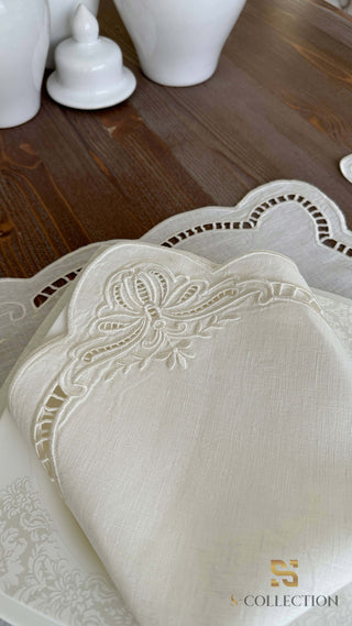 Melody Design Handmade Placemat Set - %100 Linen Fabric - 6 Persons - 18 Pcs.