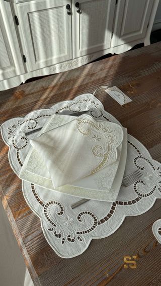 Meridian Design Handmade Placemat Set - %100 Linen Fabric - 6 Persons - 18 Pcs.