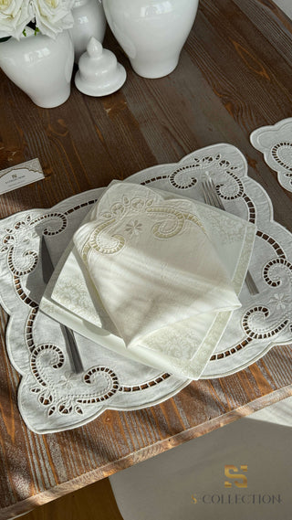 Meridian Design Handmade Placemat Set - %100 Linen Fabric - 6 Persons - 18 Pcs.