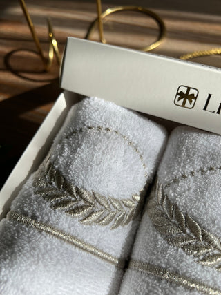 Olive Branch Design Gift Towel Set - Silver Embroidered