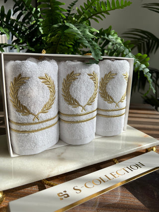 Laurel Wreath Design Gift Towel Set - Gold Embroidered