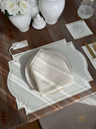 Graceful Off White Design Placemat Set - Waterproof Fabric - 6 Persons - 24 Pcs. Full Set