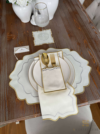 Desert Bloom Gold and Silver Design Placemat Set - Waterproof Fabric - 6 Persons - 24 Pcs. Full Set