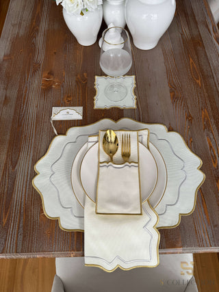 Desert Bloom Gold and Silver Design Placemat Set - Waterproof Fabric - 6 Persons - 24 Pcs. Full Set