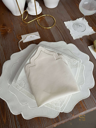 Desert Bloom Off White Design Placemat Set - Waterproof Fabric - 6 Persons - 24 Pcs. Full Set