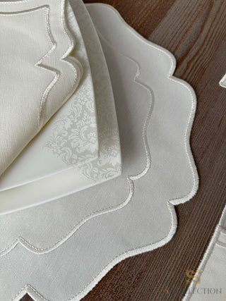 Desert Bloom Off White Design Placemat Set - Waterproof Fabric - 6 Persons - 24 Pcs. Full Set