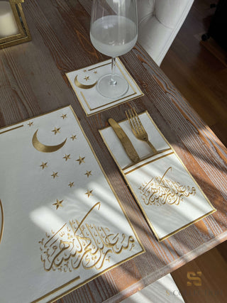 Ramadan Design Gold Stellar Serenity Placemat Set -Waterproof Fabric - 6 Persons - 24 Pcs. Full Set