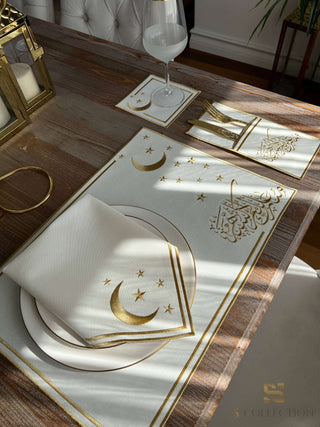 Ramadan Design Gold Stellar Serenity Placemat Set -Waterproof Fabric - 6 Persons - 24 Pcs. Full Set