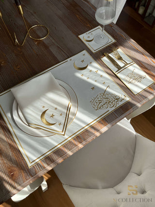 Ramadan Design Gold Stellar Serenity Placemat Set -Waterproof Fabric - 6 Persons - 24 Pcs. Full Set