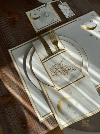 Ramadan Design Gold Stellar Serenity Placemat Set -Waterproof Fabric - 6 Persons - 24 Pcs. Full Set