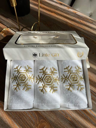 Snowflake Design Gift Towel Set - Gold Embroidered