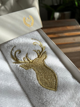 Gold Deer Design Gift Towel Set - Gold Embroidered