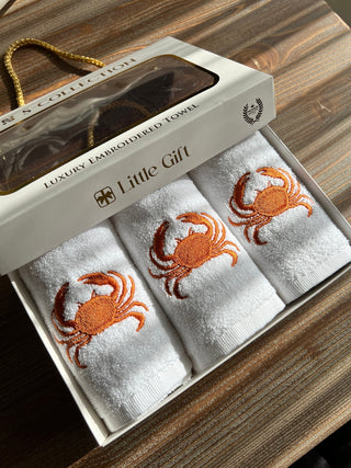 Crab Design Gift Towel Set - Pumpkin Color Embroidered