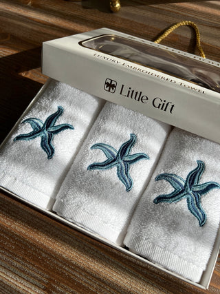 Starfish Design Gift Towel Set - Colourful Embroidered