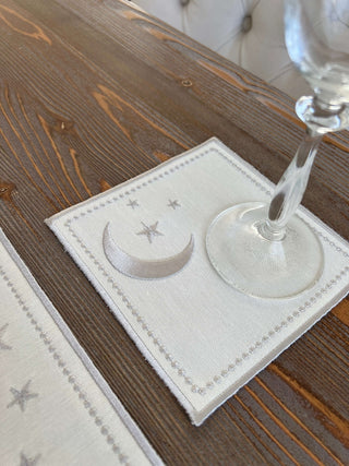 Ramadan Design Silver Glamorous Placemat Set - Waterproof Fabric - 6 Persons - 30 Pcs. Full Set