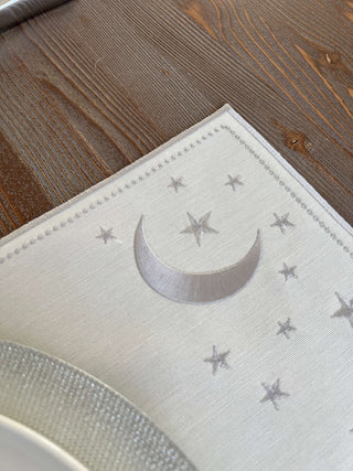 Ramadan Design Silver Glamorous Placemat Set - Waterproof Fabric - 6 Persons - 30 Pcs. Full Set