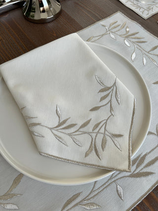 Silver Flower Design Placemat Set - Waterproof Fabric - 6 Persons - 24 Pcs. Full Set