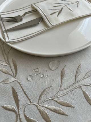 Silver Flower Design Placemat Set - Waterproof Fabric - 6 Persons - 24 Pcs. Full Set