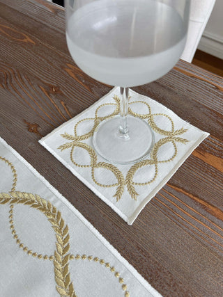 Olive Branch Gold Design Placemat Set - Waterproof Fabric - 6 Persons - 24 Pcs. Full Set