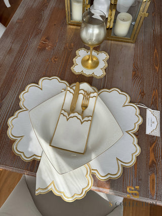 Cloud Design Gold Placemat Set - Waterproof Fabric - 6 Persons - 24 Pcs. Full Set