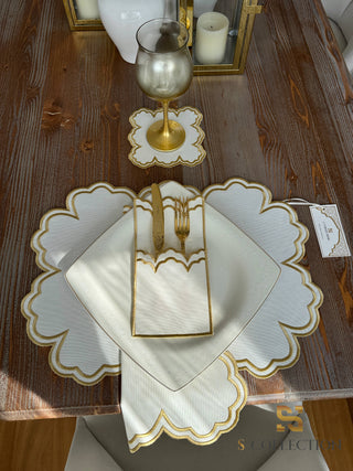 Cloud Design Gold Placemat Set - Waterproof Fabric - 6 Persons - 24 Pcs. Full Set