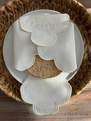 Cloud Veil Design Bread Basket Napkin - Waterproof Fabric - Off White Embroidered