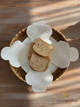 Cloud Veil Design Bread Basket Napkin - Waterproof Fabric - Off White Embroidered