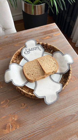 Cloud Veil Design Bread Basket Napkin - Waterproof Fabric - Black Embroidered