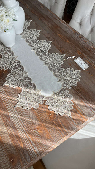 Aurora Design Runner - Shine Linen Fabric - Gold Lace