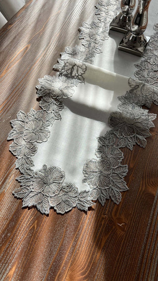 Zoya Design Runner - Linen Fabric - Silver Lace