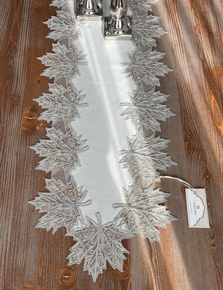 Chene Design Runner - Linen Fabric - Silver Lace