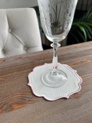 Elise Design Cocktail Napkin - Waterproof Fabric - Pink Embroidered