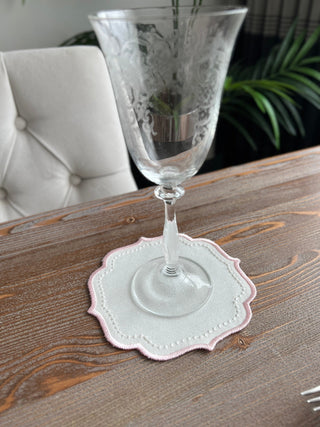 Elise Design Cocktail Napkin - Waterproof Fabric - Pink Embroidered