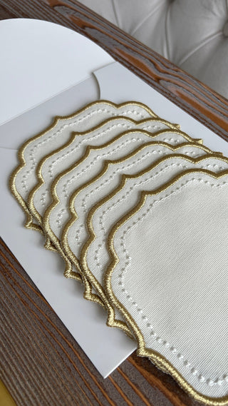 Elise Design Cocktail Napkin - Waterproof Fabric - Shine Gold Embroidered